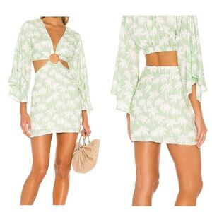 Lovers + Friends Maysa Green and White Kimono Mini Dress